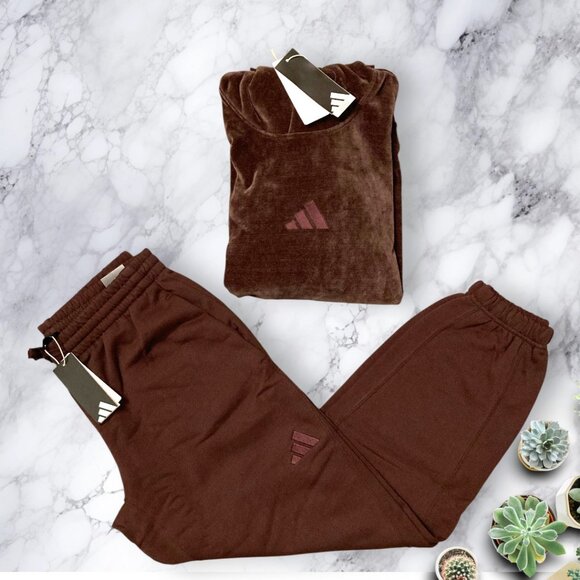 NWT 2 PC ADIDAS matching outfit size L hoodie sweatshirt velour and jogger pants - Picture 1 of 3